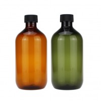 Dark green long neck plastic bottle for emulsion 300ml 500ml amber bottle with black cap for lotion