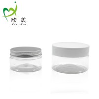 Fancy screw empty round white 300ml 4oz 50g empty pp 10g pet jar aluminum lid 250ml Black PET jar with aluminum lid