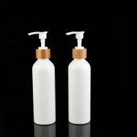 Cosmetic Package 200ml White Aluminum Cosmetics Bottle With Bamboo Pump for Shower Gel